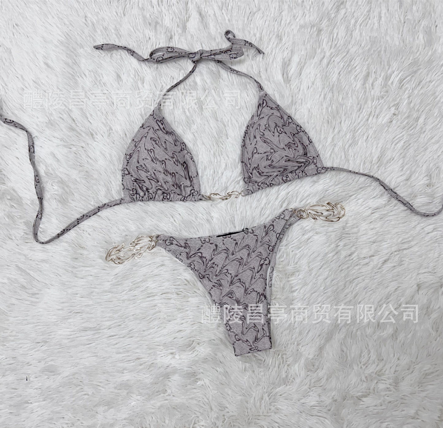 Summer Chain Bikini Set - Geometric Print with Gold Hardware