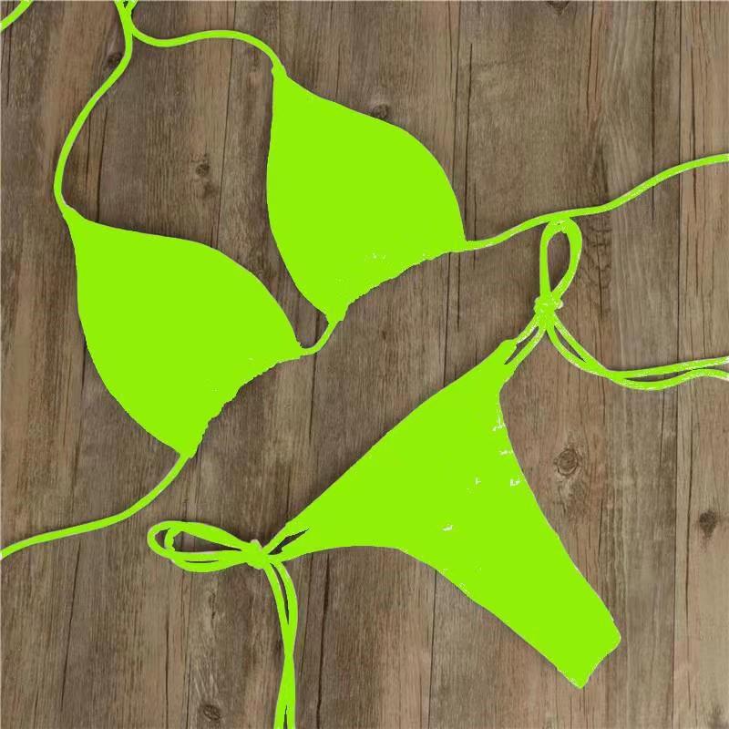 Pure Colour Three-Point Bikini with Adjustable Ties