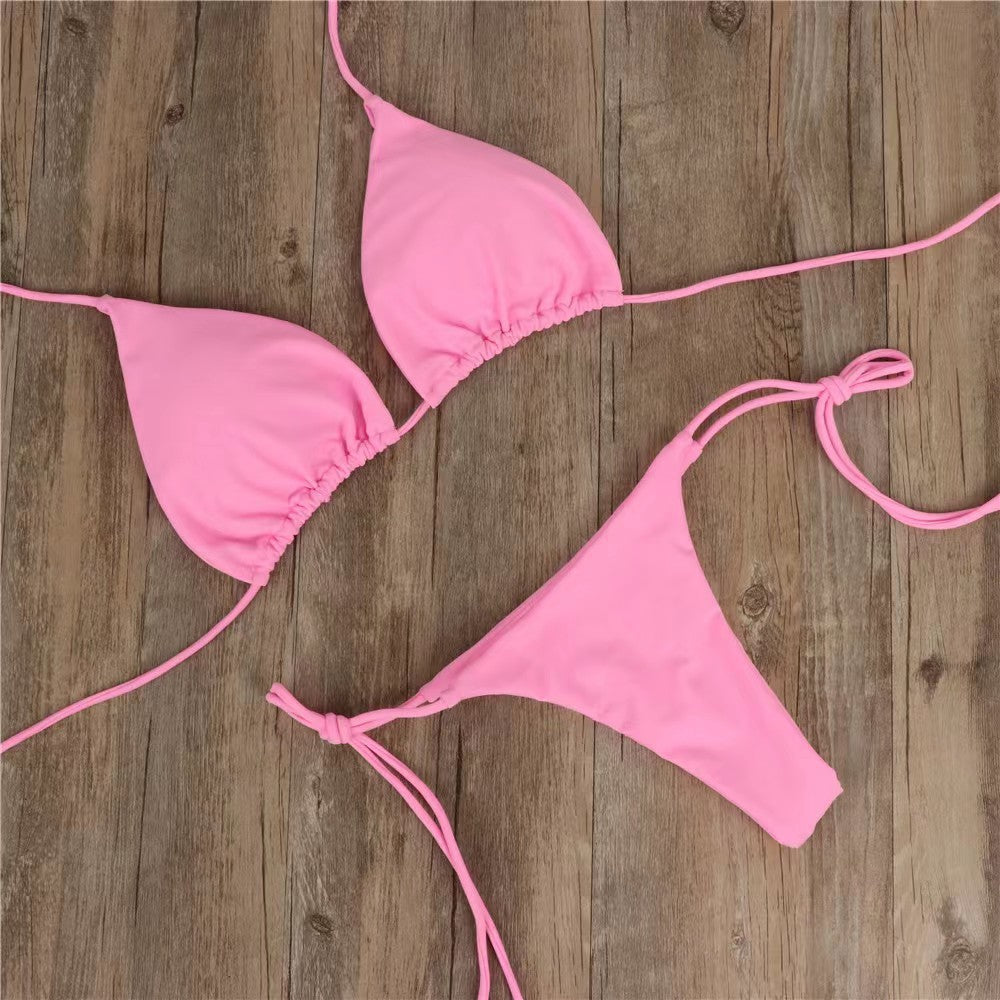 Pure Colour Three-Point Bikini with Adjustable Ties