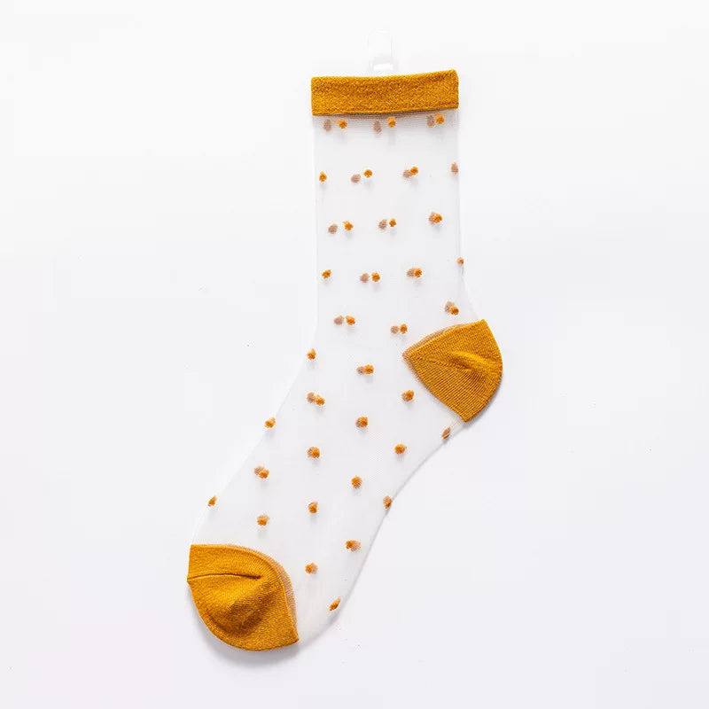 Sheer Polka Dot Sheer Socks for Women - Breathable Summer Mid Calf Socks