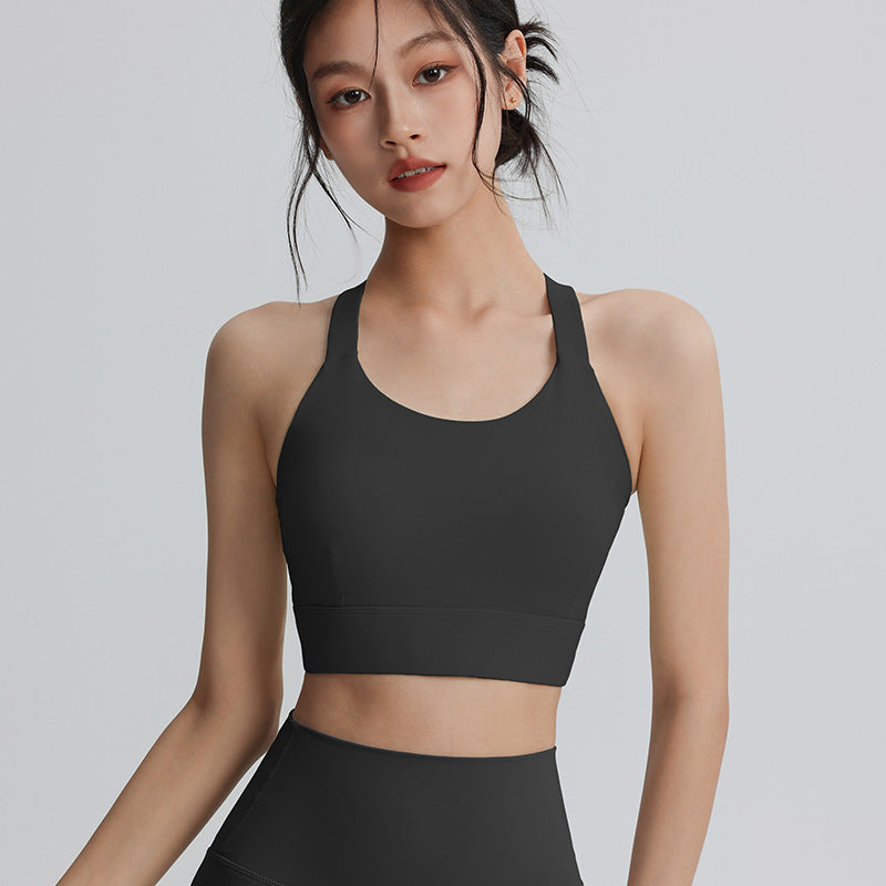 High Impact Cross Back Sports Bra - Mid Support Yoga Bra