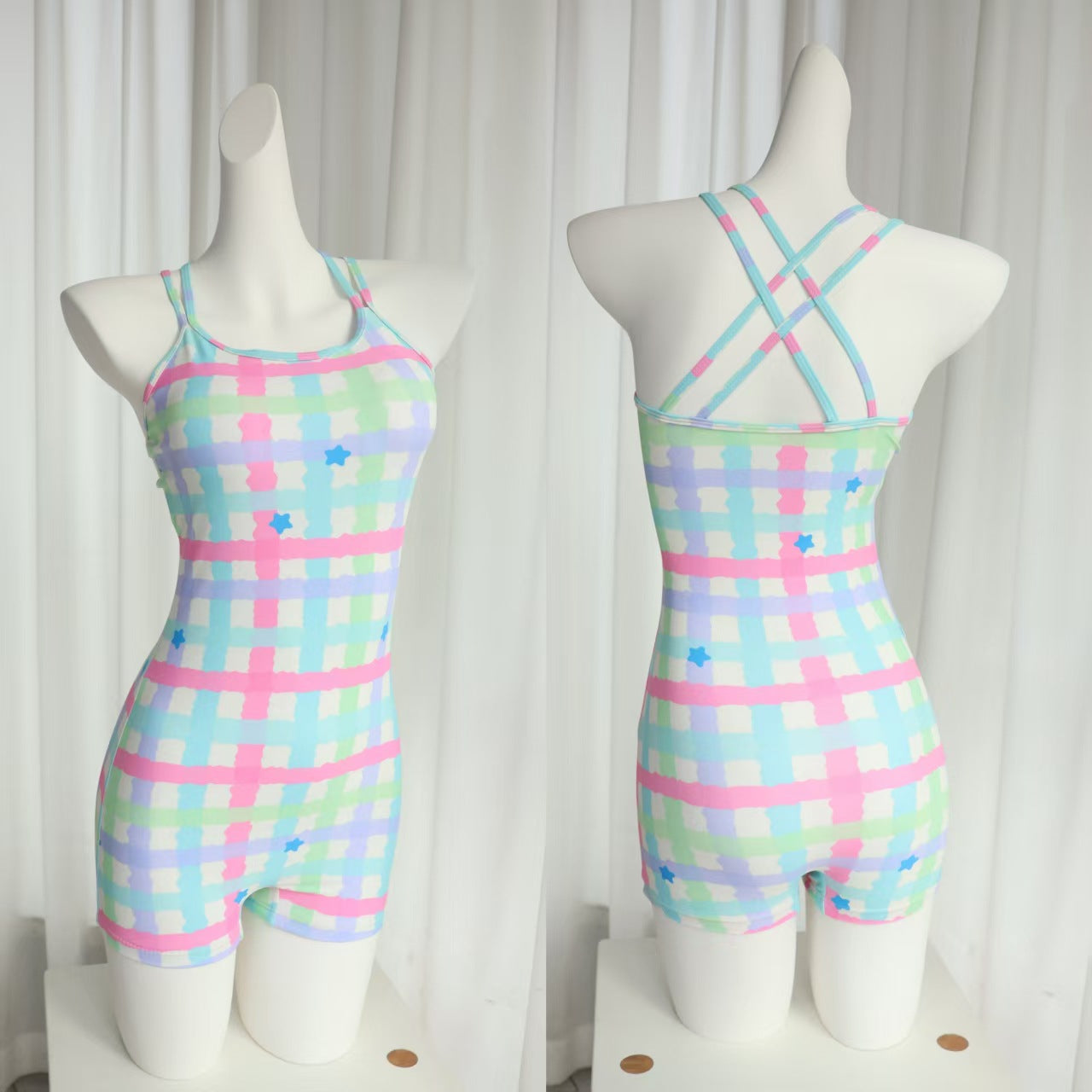 high-waisted one-piece swimsuit with crisscross straps