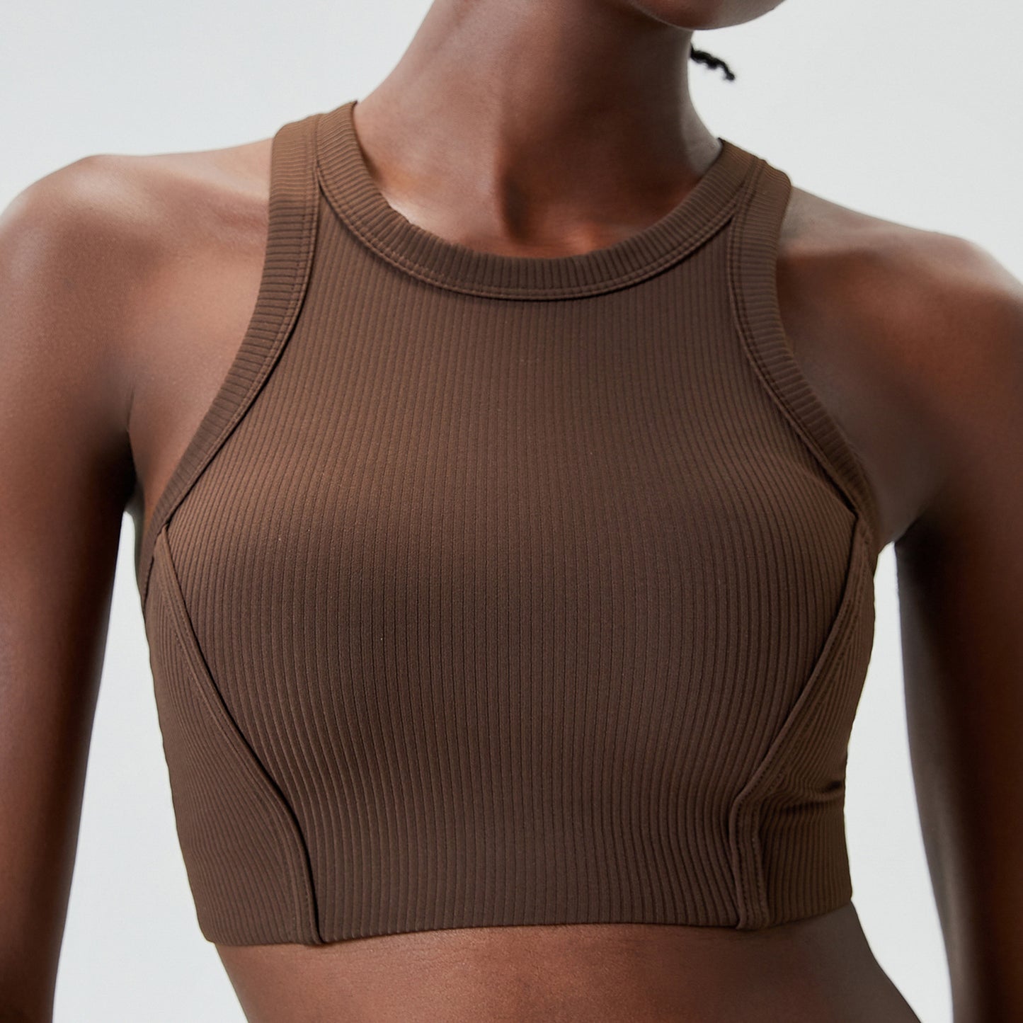 Liana Stripe High-Neck Sports Bra - High Support Yoga Bra with Removable Cups