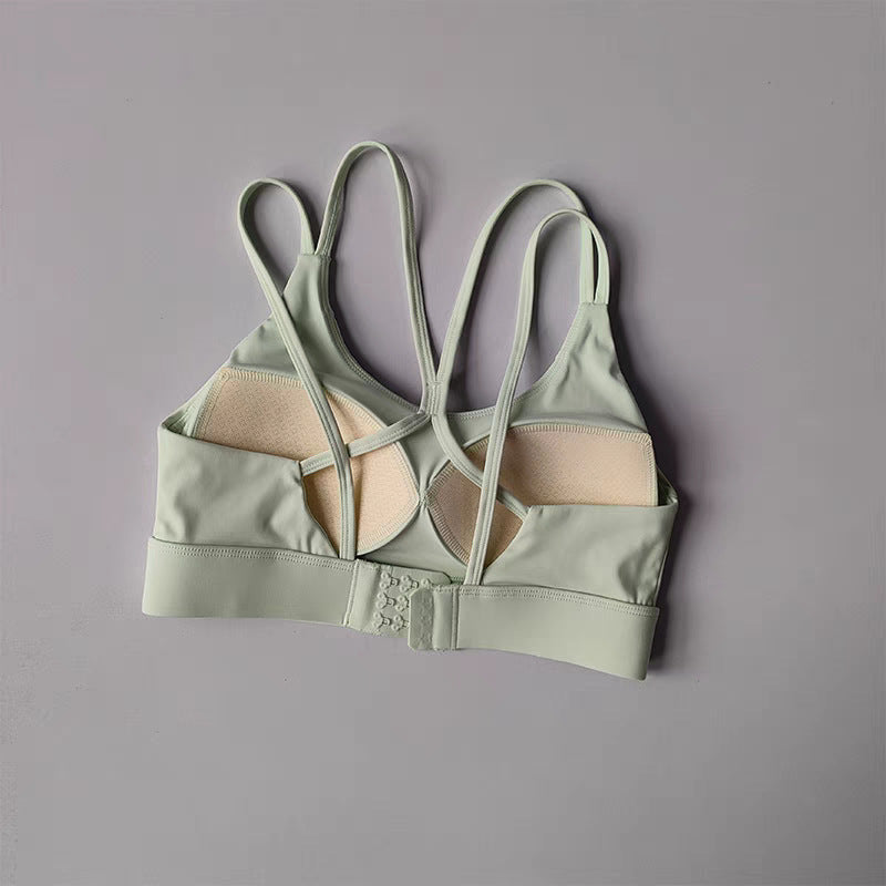 High-Support Cross-Back Sports Bra with Fixed Cups