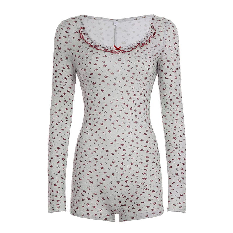 Floral Long Sleeve Romper - Cozy Floral Print Loungewear Onesie