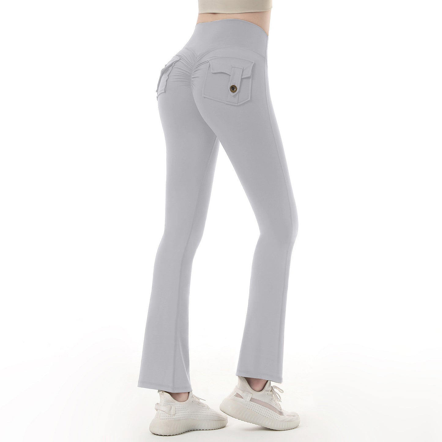 High-Waist Micro-Flare Yoga Pants Cargo Pockets