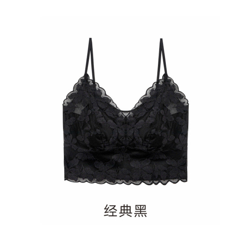 French Wire-Free Lace Bra, Breathable Triangle Cup