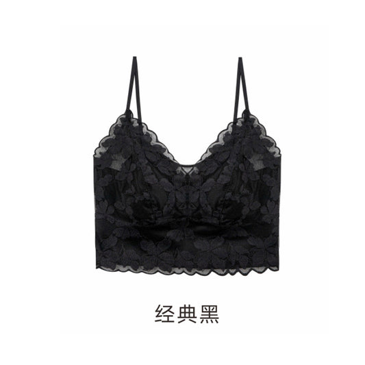 French Wire-Free Lace Bra, Breathable Triangle Cup