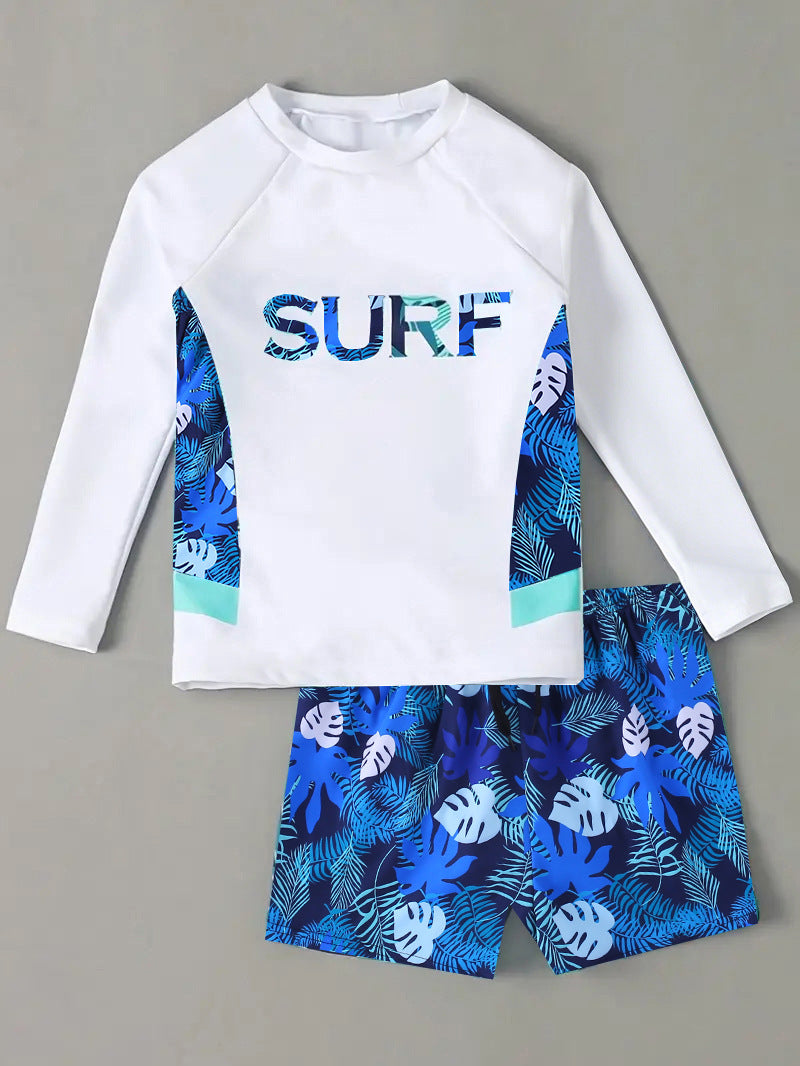 Boys Long Sleeve Rashguard Set - Quick Dry UPF50+ Sun Protection Swimwear