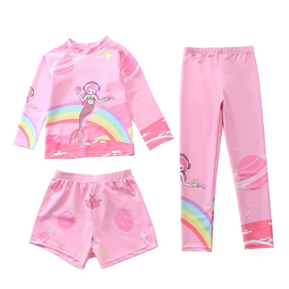 Girls Three-Piece Long Sleeve Print Swimsuit Set EU 36-44 (US XS-XL)