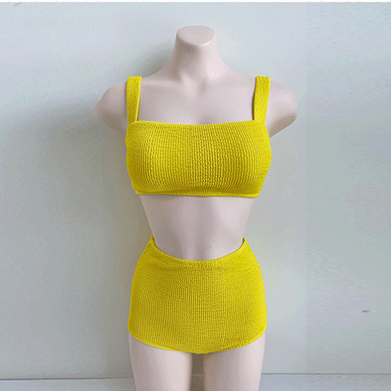 high waist two piece bikini set, colour blocking, figure sculpting swimwear