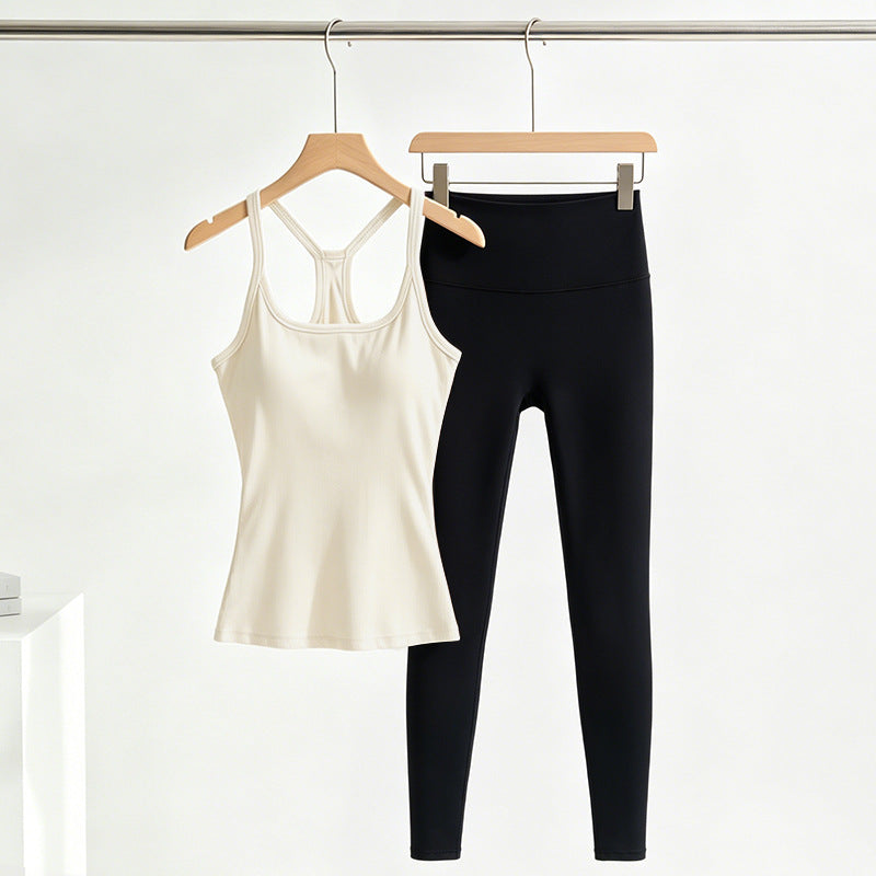 Crisscross Back Padded Tank Top with Removable Cups - Breathable Yoga Cami