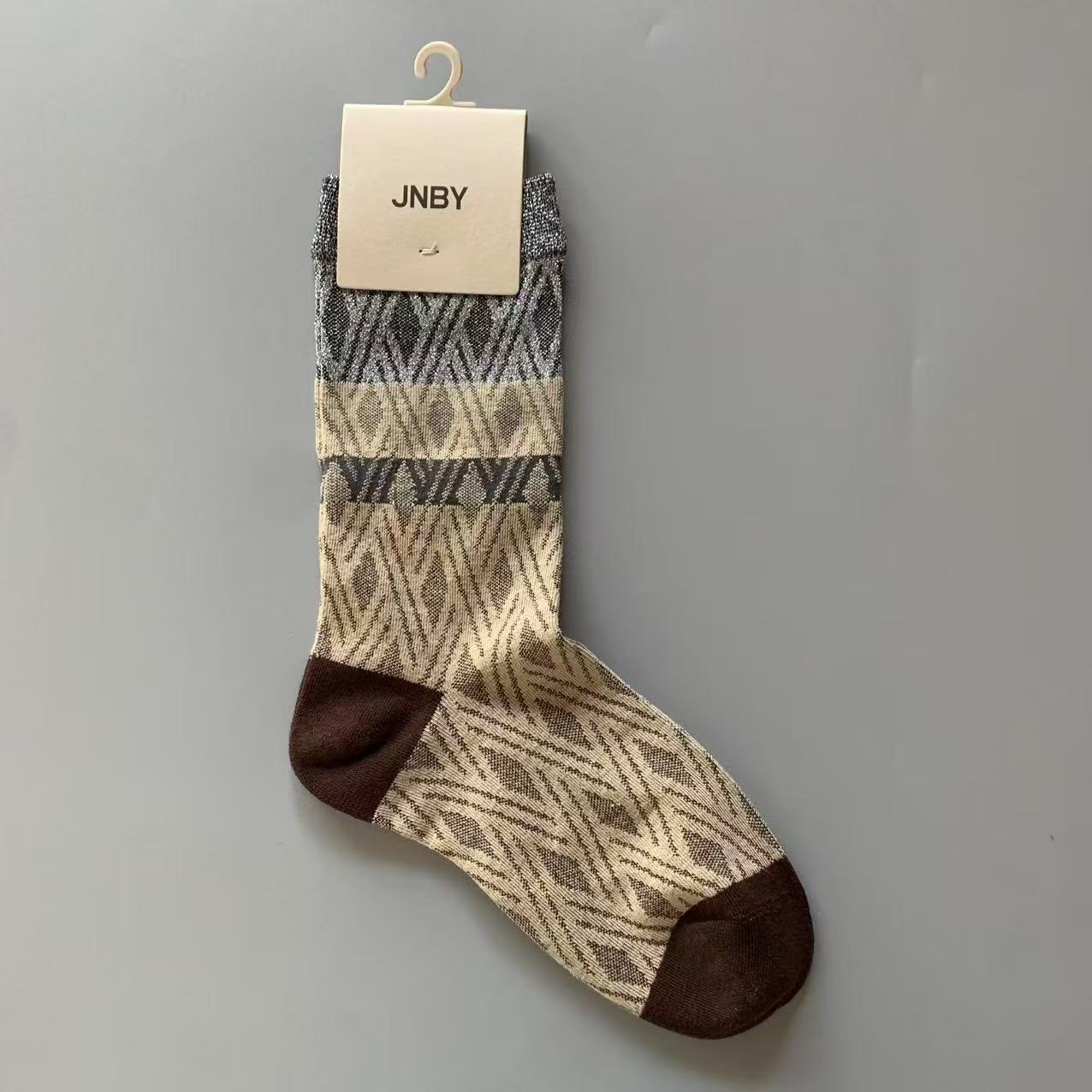 Vintage Jacquard Mid-Calf Socks for Women - Retro Patterned Crew Socks