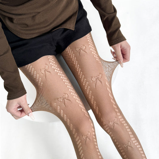 Sheer Bow Lace Tights - Butterfly Pattern Pantyhose for Women