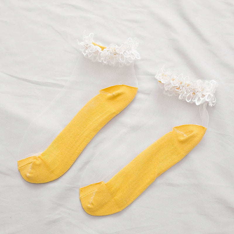 Lace Trim Sheer Ankle Socks - Cute Ruffle Cotton Socks