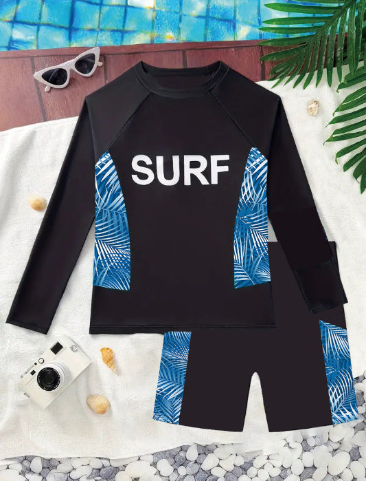 Boys Long Sleeve Rashguard Set - Quick Dry UPF50+ Sun Protection Swimwear