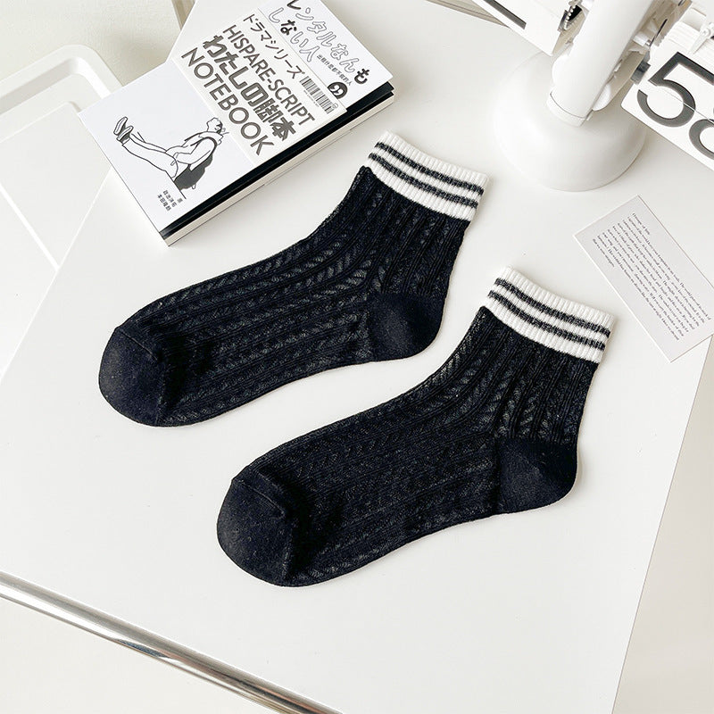 Women's Breathable Mesh Mid-Calf Socks Summer Thin Hollow Out