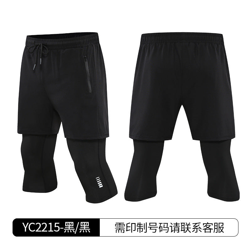 夏季假两件运动健身紧身裤男户外训练跑步裤子女速干透气男士批发