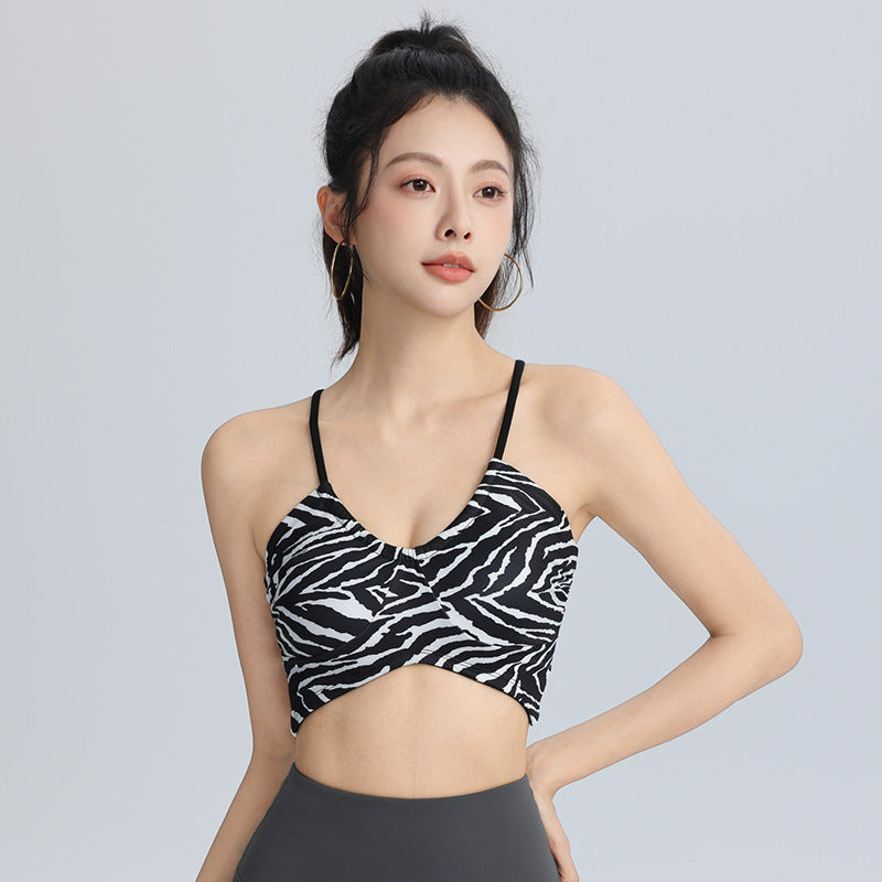 Trendy Floral Sports Bra with Cross Back