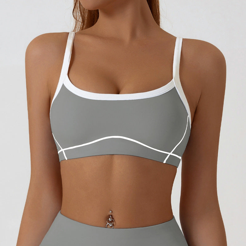 Nude Feel Removable Strappy Sports Bra Colour Block Yoga Camisole