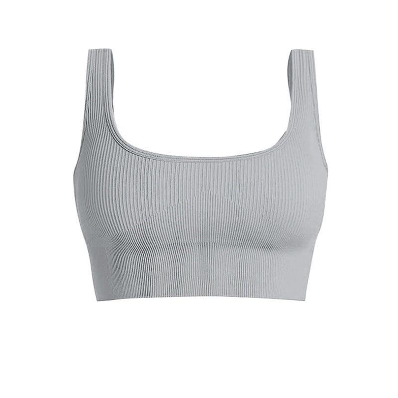 U-Back Ribbed Crop Tank Top with Built-in Pads