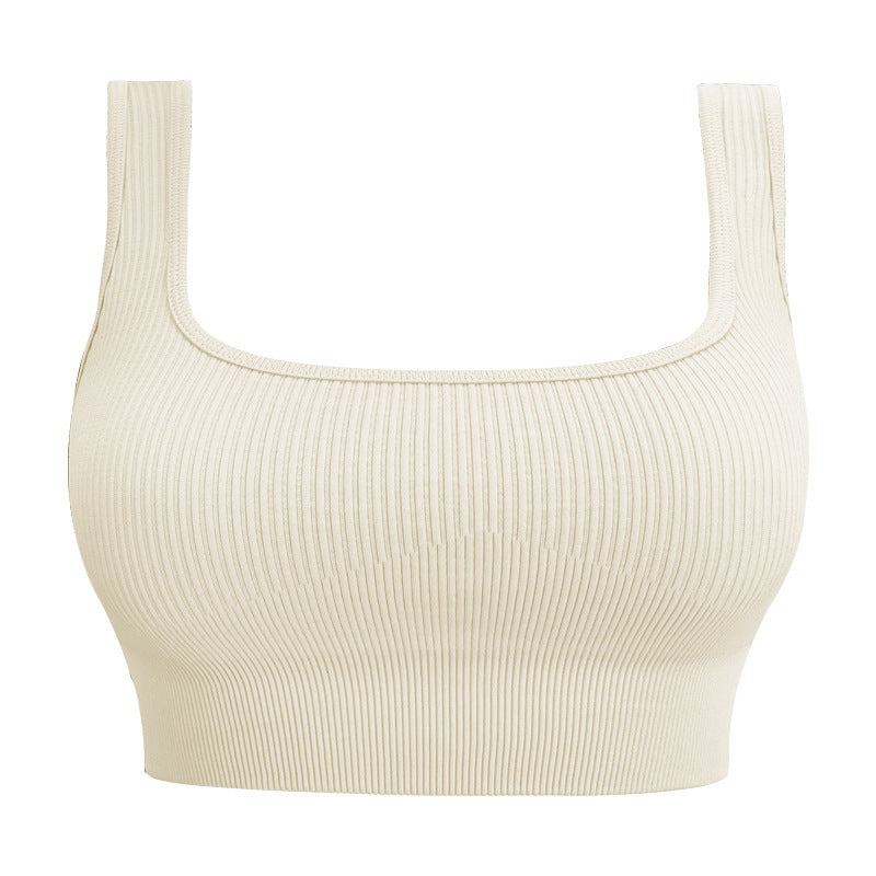 U-Back Ribbed Crop Tank Top with Built-in Pads