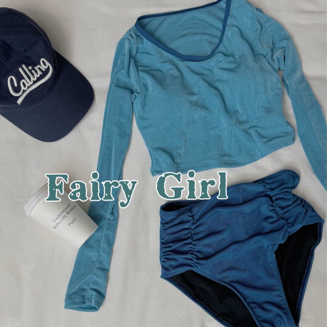 Korean Ins High-Waisted Long-Sleeve Two-Piece Swimwear