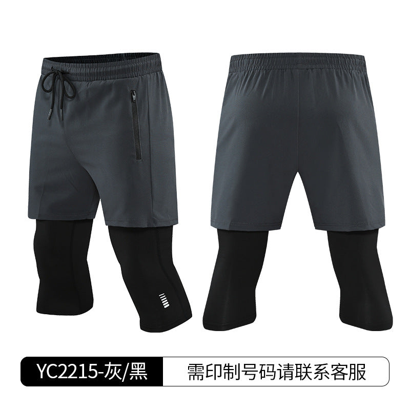 夏季假两件运动健身紧身裤男户外训练跑步裤子女速干透气男士批发