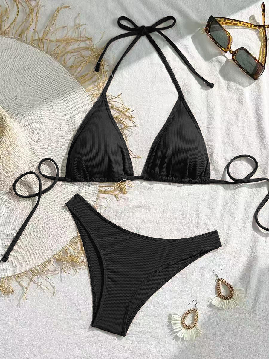 Sexy pure color triangle bikini set