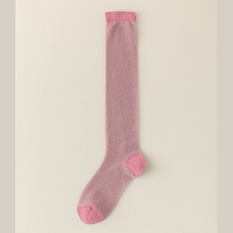 Sheer Knee High Socks with Lace Trim - Thin Summer Fashion Stockings