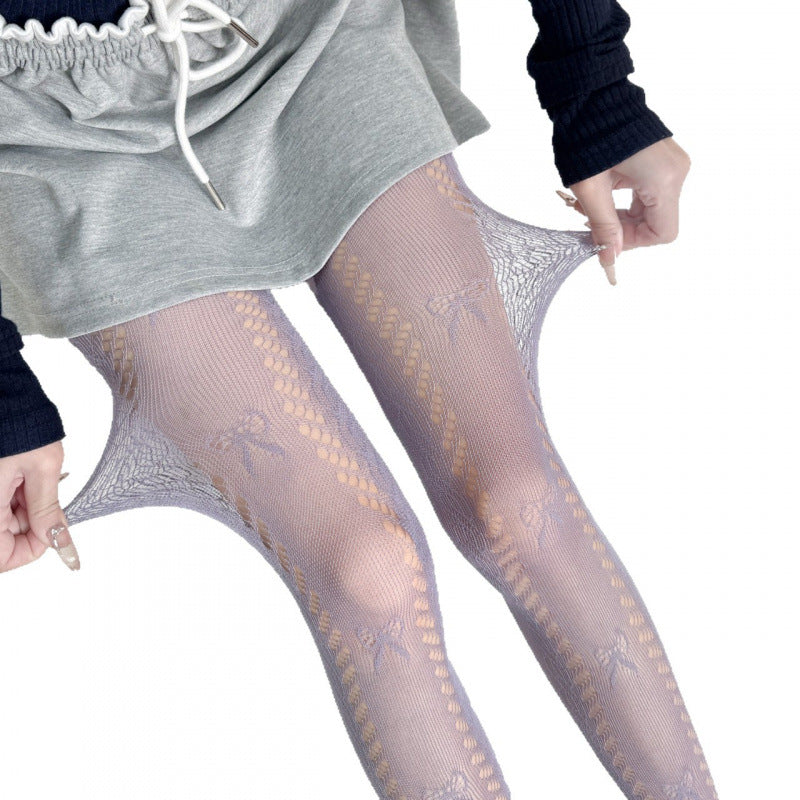 Sheer Bow Lace Tights - Butterfly Pattern Pantyhose for Women
