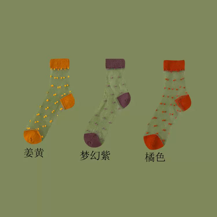 Sheer Polka Dot Sheer Socks for Women - Breathable Summer Mid Calf Socks