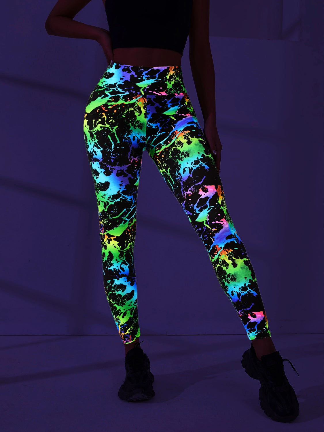 Neon Green Digital Print High-Waisted Butt-Lifting Yoga Leggings