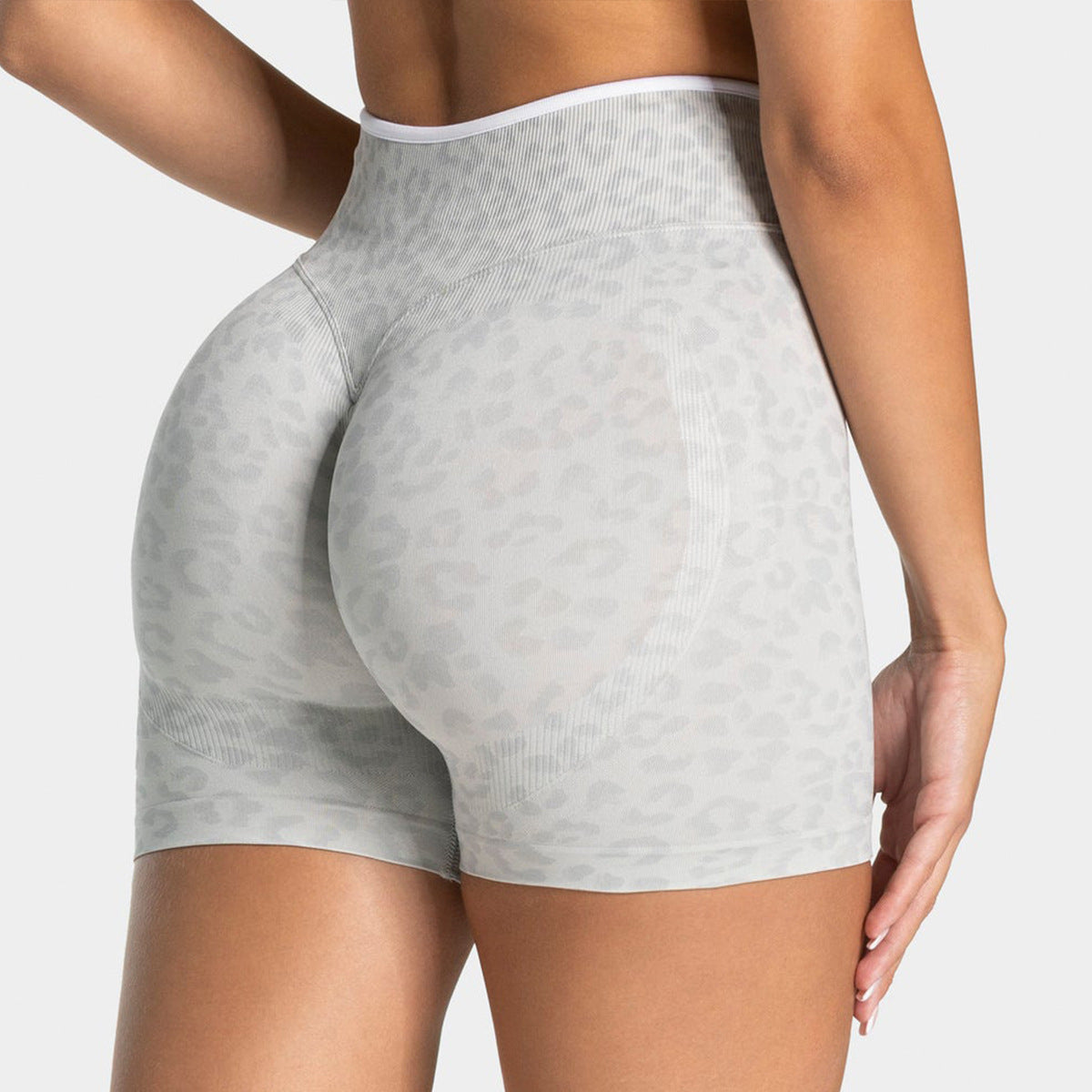 Leopard Print Nylon-Spandex High-Waist Peach Lift Yoga Shorts