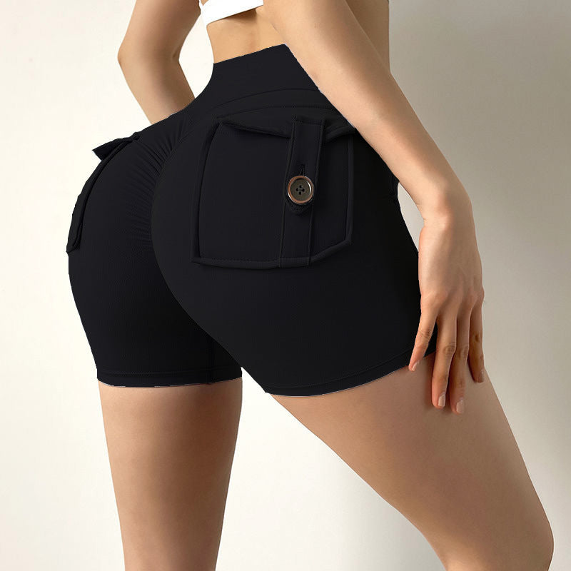 High Waist Elastic Cargo Shorts Butt Lift Yoga Fitness Shorts