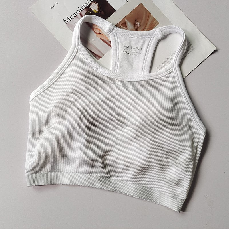 Fine Strap Tie-Dye Sports Bra with Padding - Breathable Yoga & Fitness Top