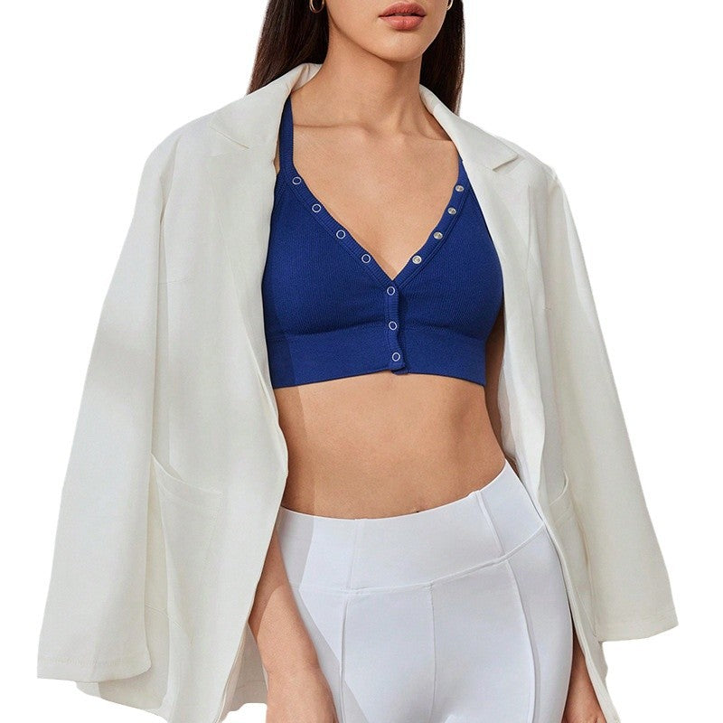 Ribbed sleeveless underlayer with built-in bra cups