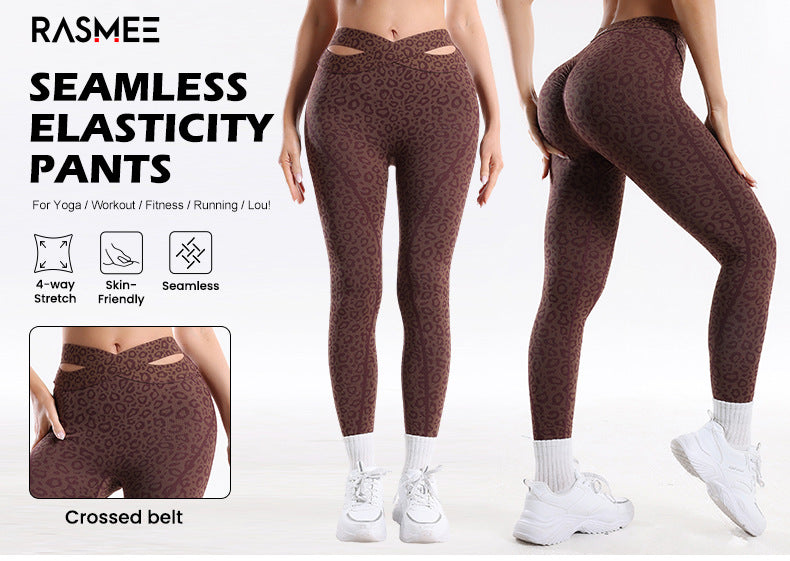 Seamless Cross-Waist Yoga Leggings - Butt-Lifting Seamless Design