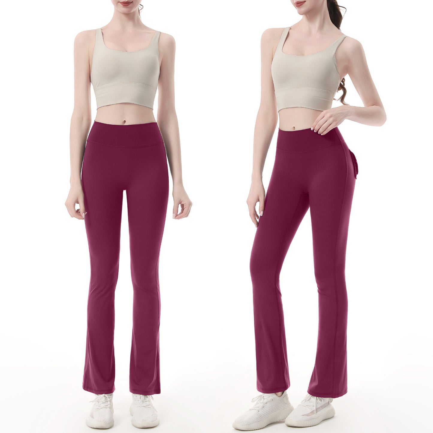 High-Waist Micro-Flare Yoga Pants Cargo Pockets
