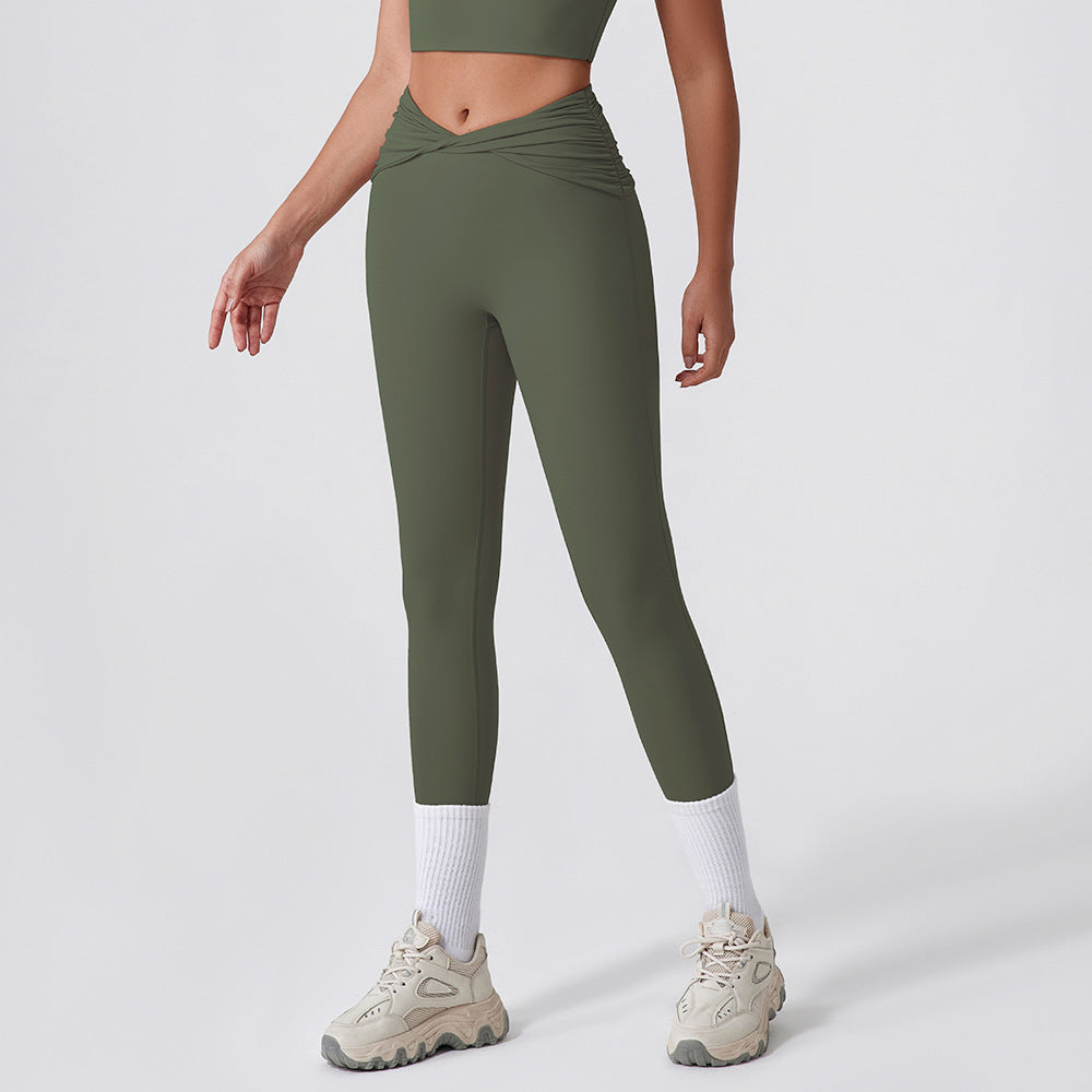 High-Waist Twist Ruched Yoga Leggings Slim Fit