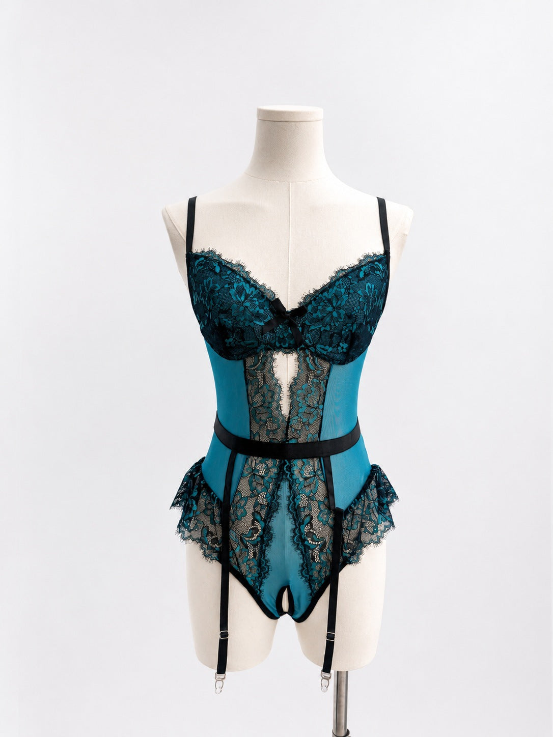 Sexy Lace Cutout Lingerie Bodysuit with Strappy Suspender