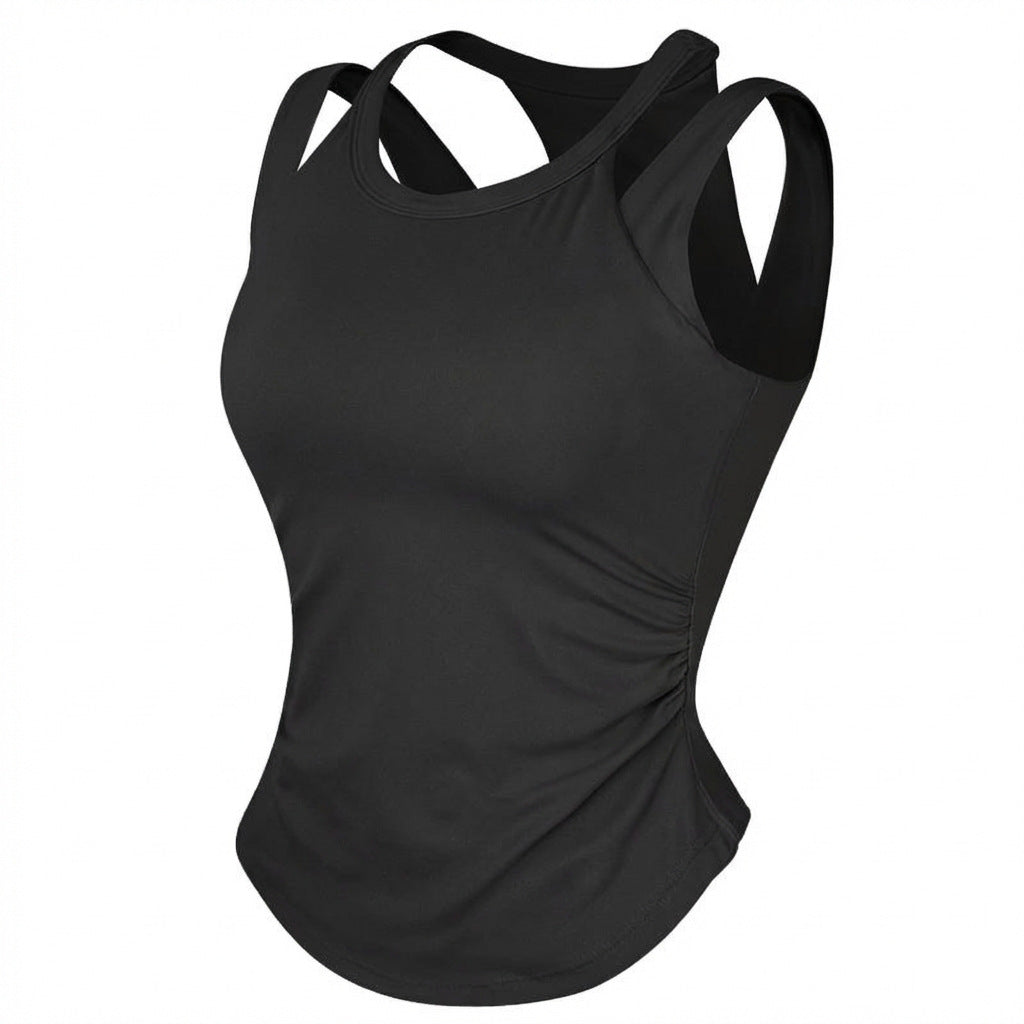 High-Impact One-Piece Running Tank Top - Sweat-Resistant Gather Support