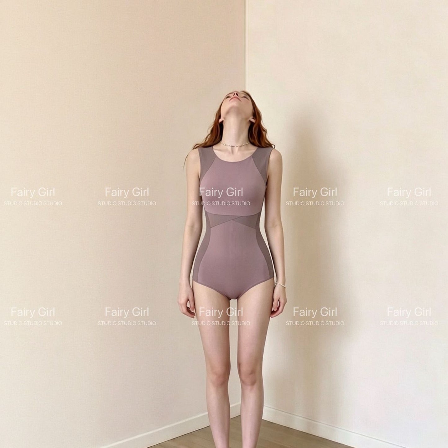 High-Sense One-Piece Swimsuit with Seam Detail - Brown