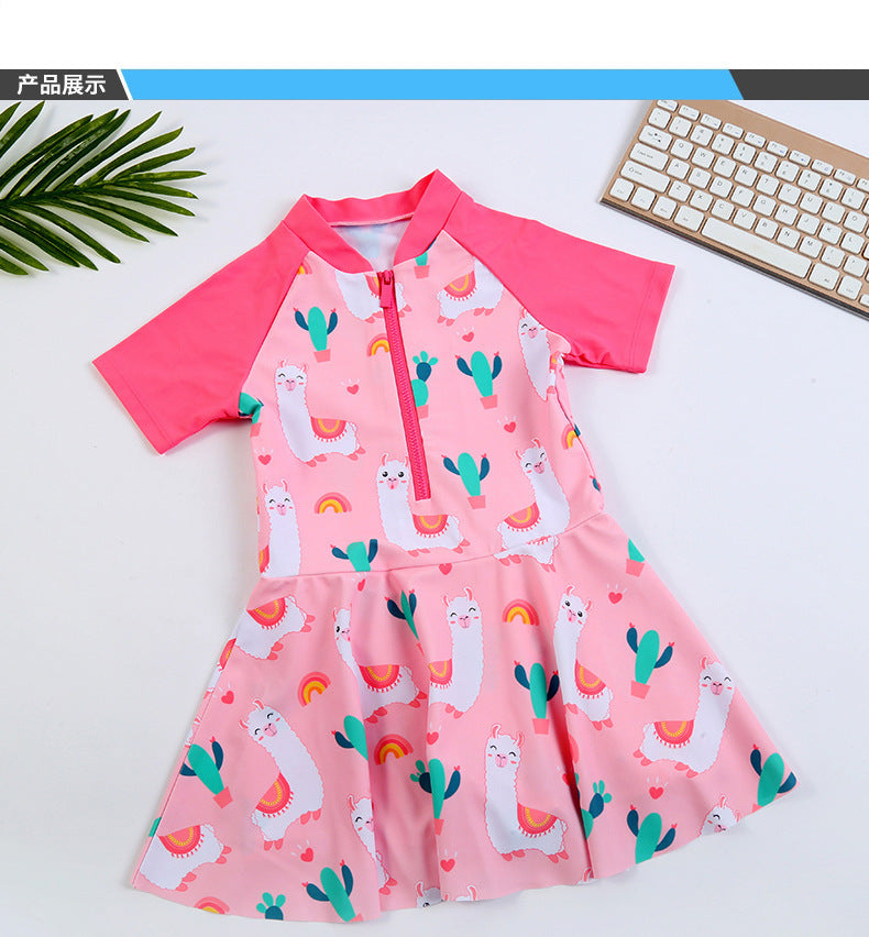 Girls Floral One Piece Swim Dress - Summer Kid's Swimsuit