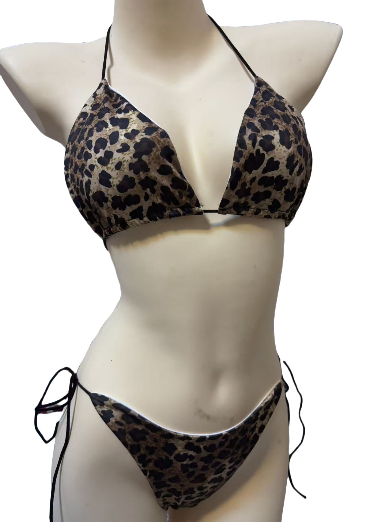 Pure Colour Three-Point Bikini with Adjustable Ties