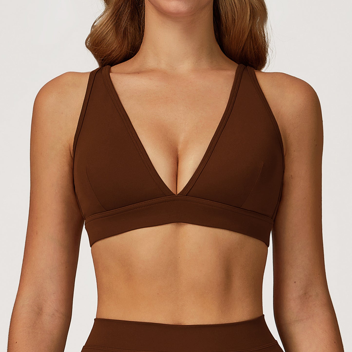 Sheer Stretch V-Neck Sports Bra - Soft Seamless Performance Bra