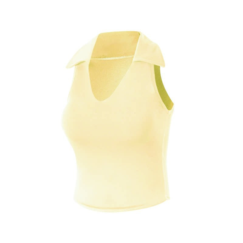 Polo Neck Tennis Tank Top with Built-in Padded Bra for Women