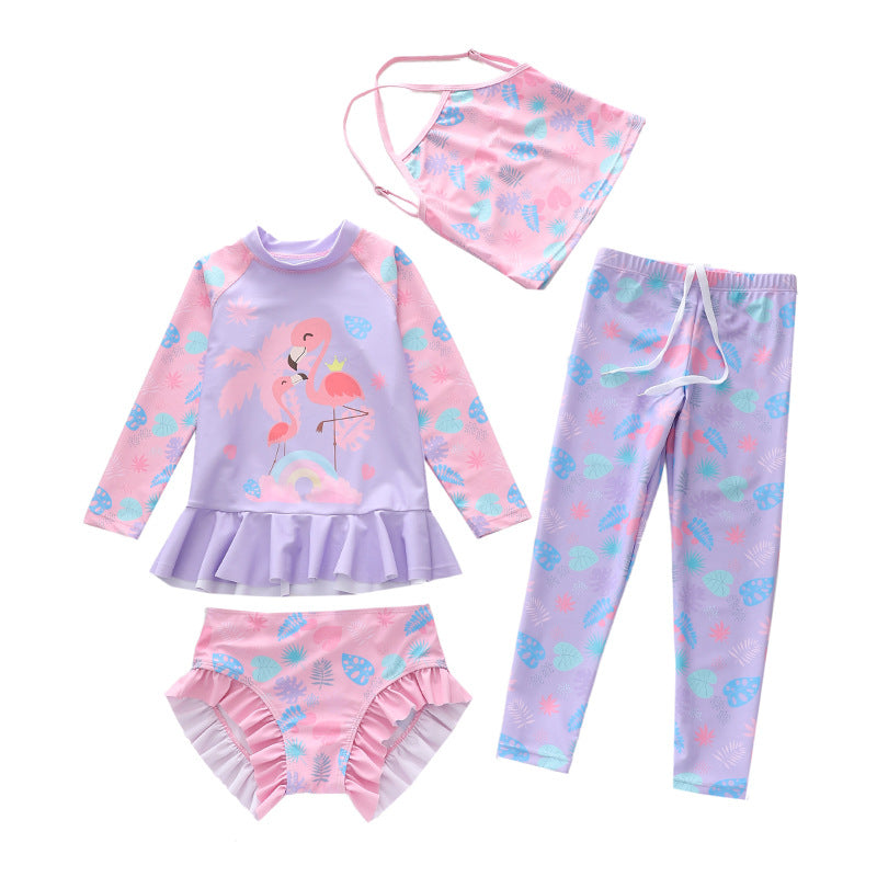 Childrens long sleeve long pants two piece swimming outfit with CPC certification
