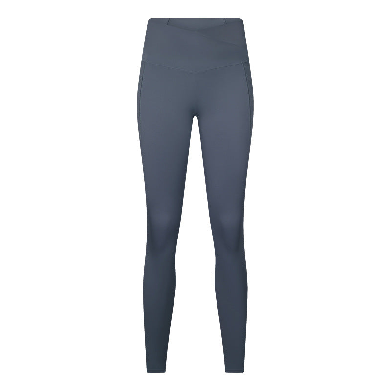 Cross-waist high-waisted seamless no-line high-stretch butt-lifting nine-quarter yoga leggings