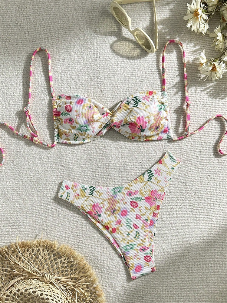 Floral Tie-Front Bikini Set - High-End Beach Swimwear